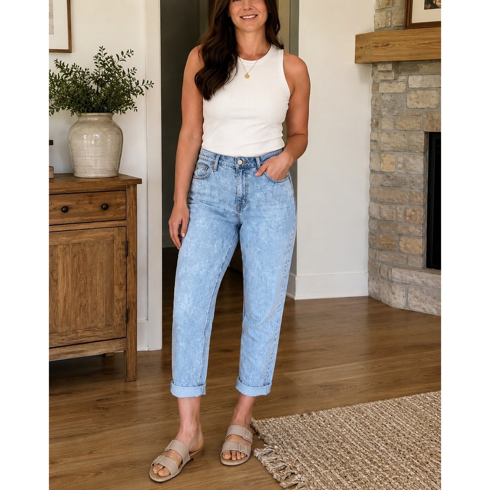Universal Thread Womens Floral Acid Wash Boyfriend Jeans Light Blue Size 4 27R